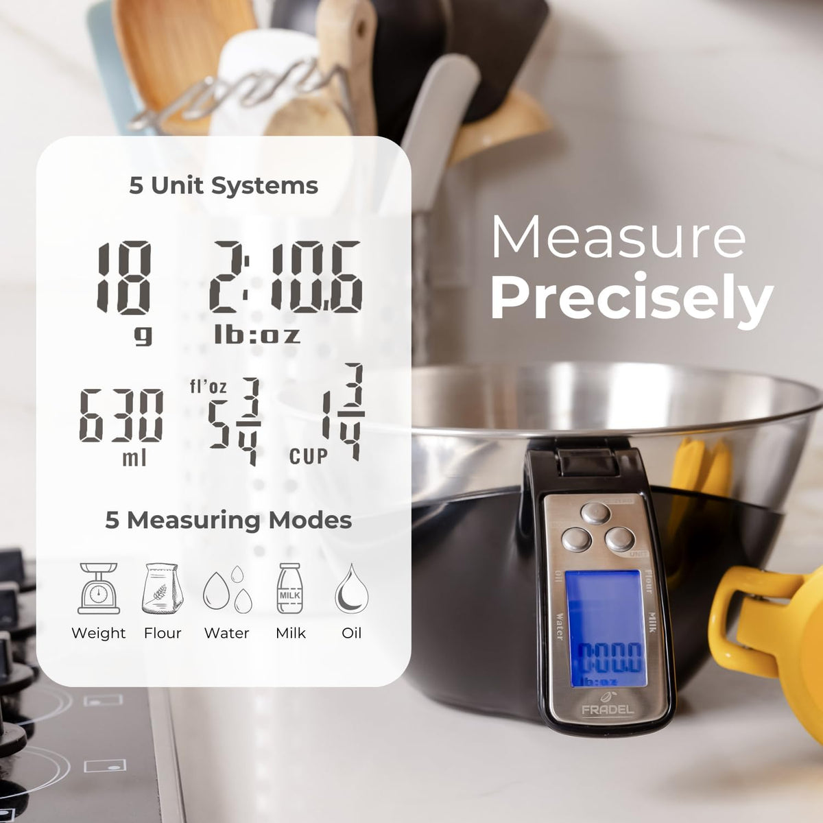 Digital Measuring Cup Scale with Stainless Steel Bowl and Backlit Display