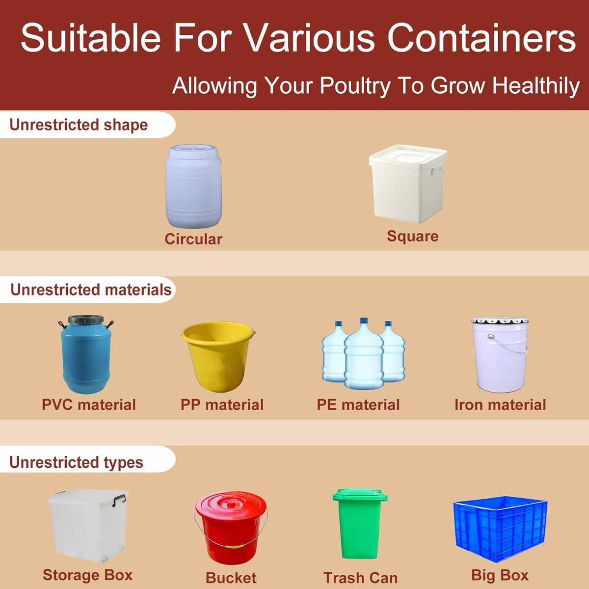 Gravity Chicken Waterer Cups with Spring Valve and Rubber Seals, 10-Pack