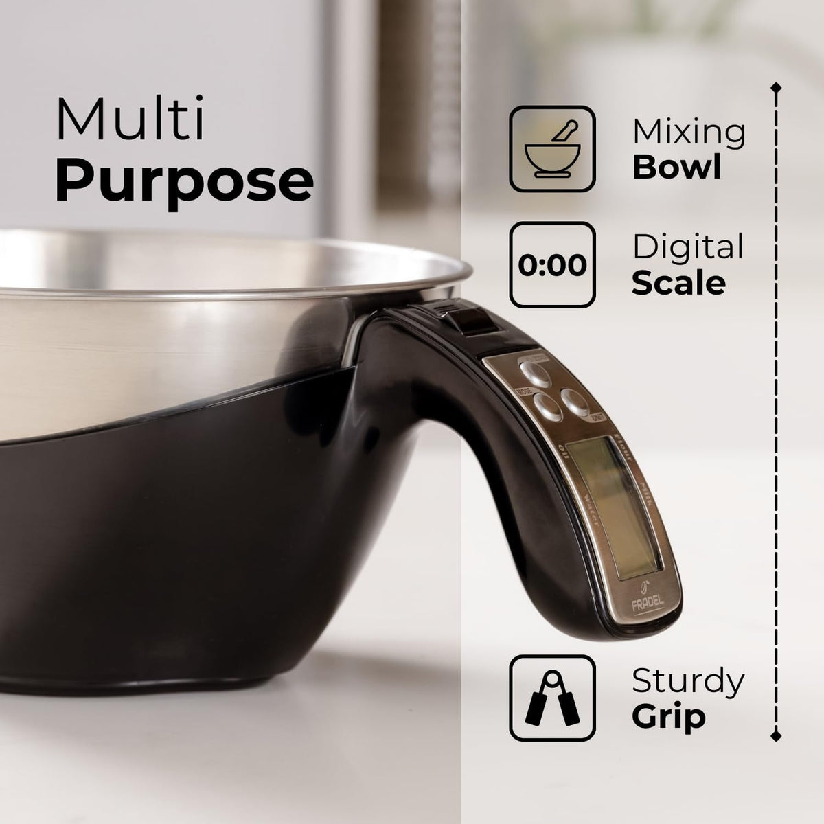 Digital Measuring Cup Scale with Stainless Steel Bowl and Backlit Display