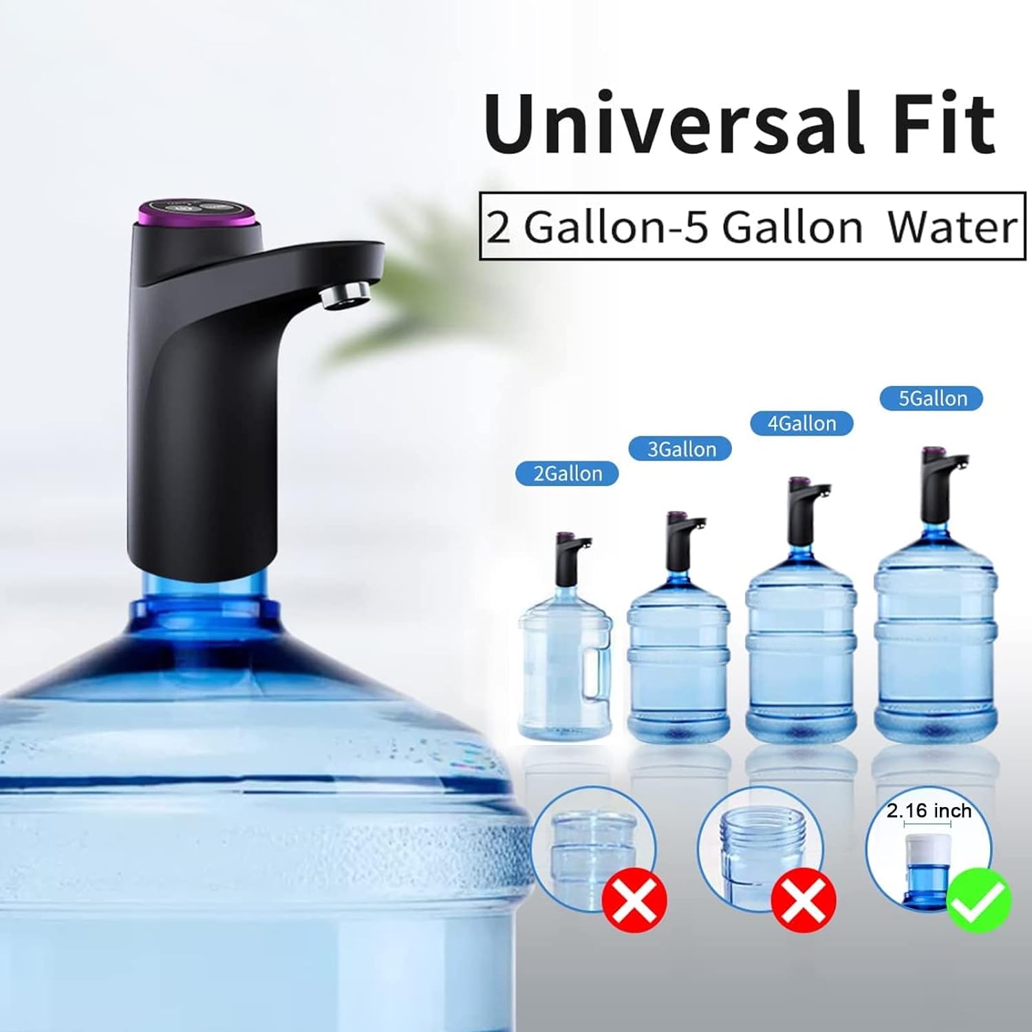 Motorized Water Bottle Pump with Automatic 600ml Dispense and USB Rechargeable Battery