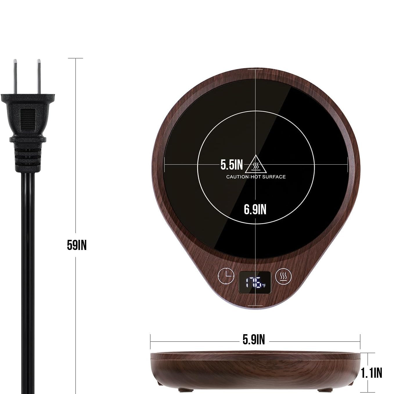 Beverage Warmer Plate with Adjustable Temperature Control and Auto-Shutoff Timer