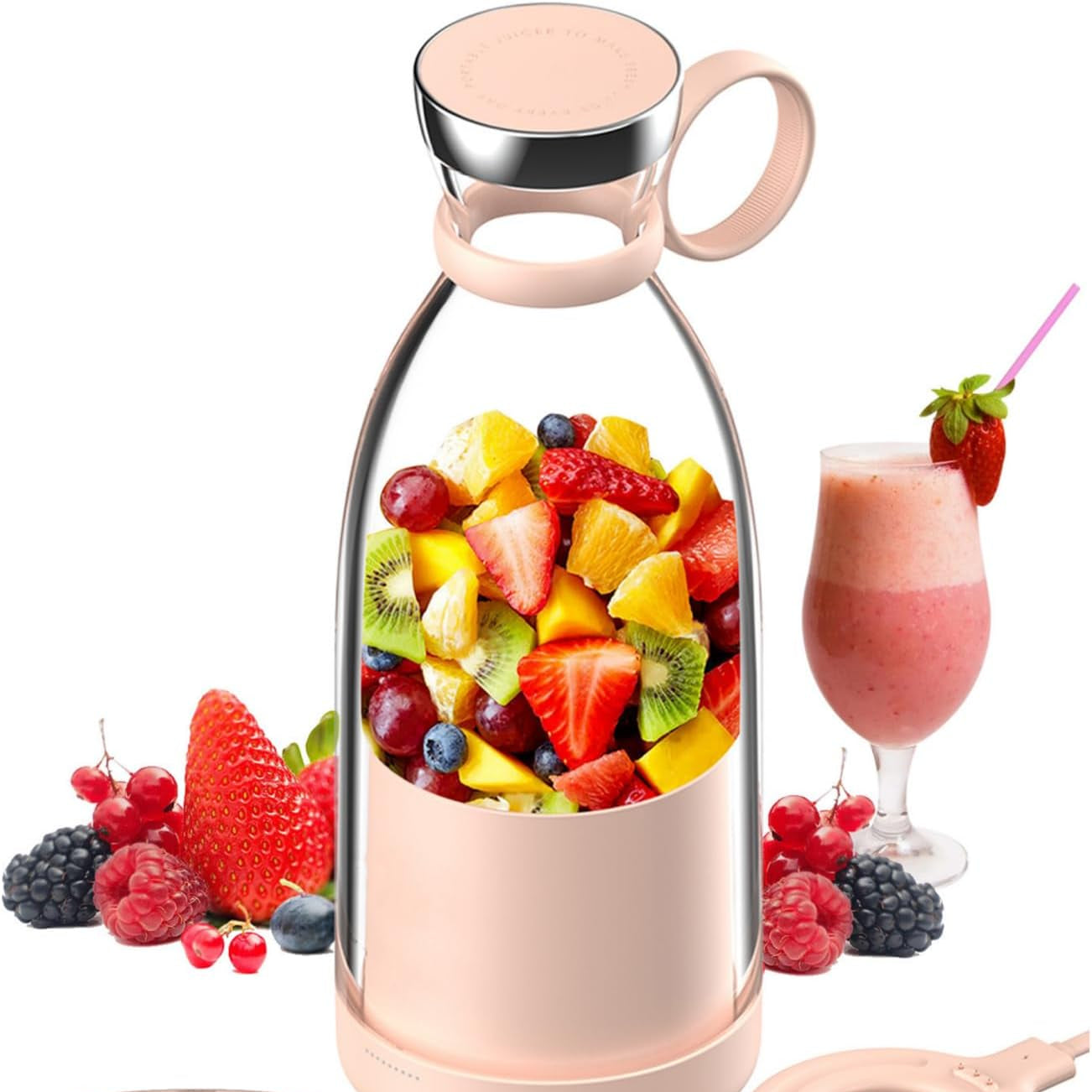 Portable Blender with Four-Blade System and Wireless Charging, 350ml