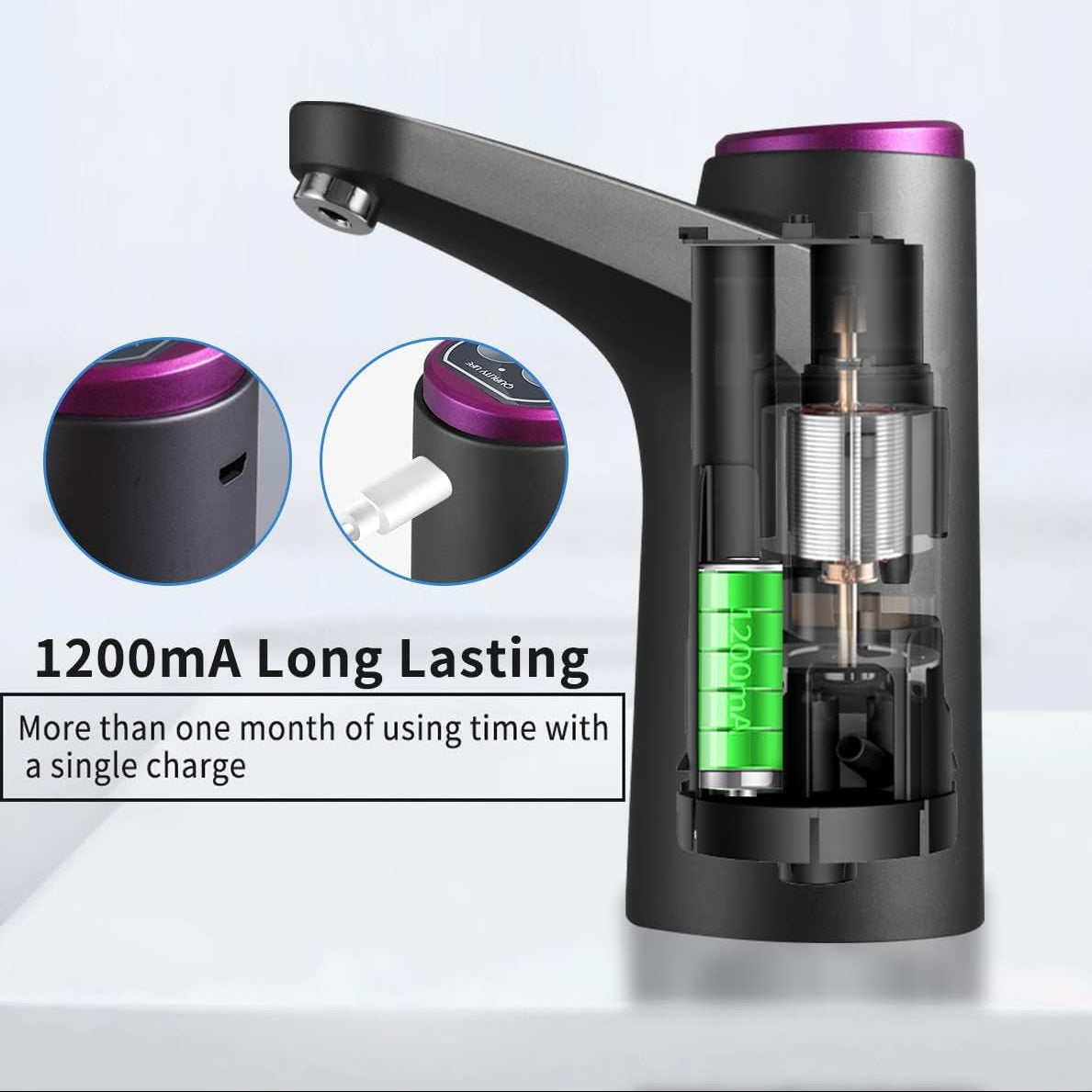 Motorized Water Bottle Pump with Automatic 600ml Dispense and USB Rechargeable Battery