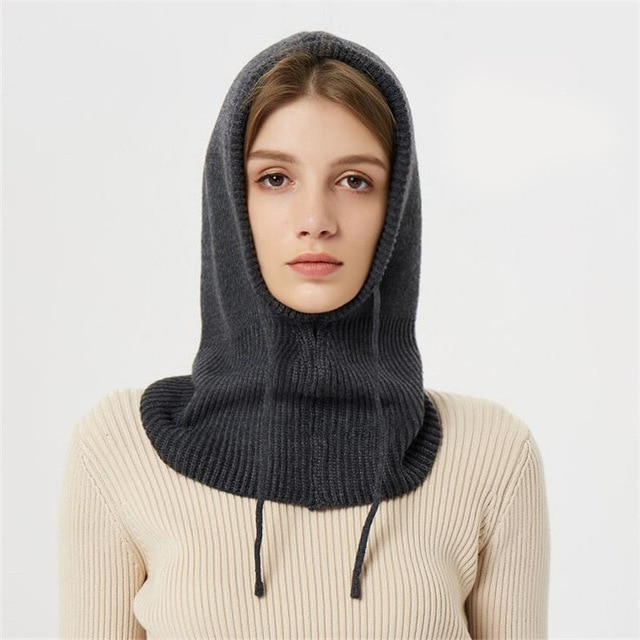 Hooded Knit Beanie with Adjustable Drawstring and Extended Ear Coverage