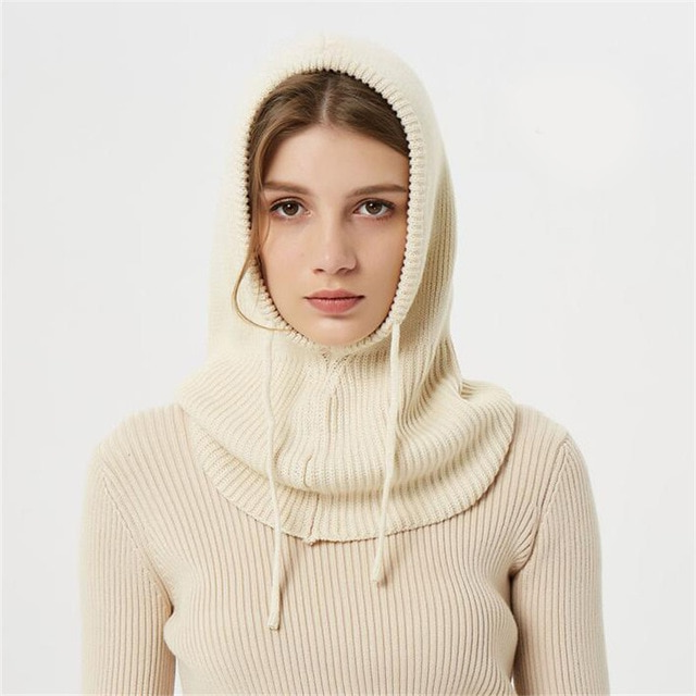 Hooded Knit Beanie with Adjustable Drawstring and Extended Ear Coverage