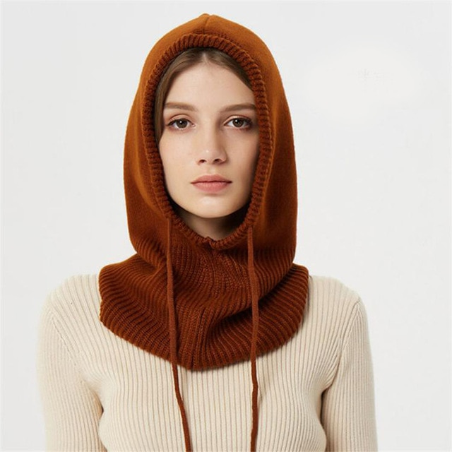 Hooded Knit Beanie with Adjustable Drawstring and Extended Ear Coverage
