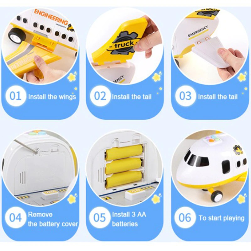 XL Friction Powered Airplane with Interactive Sound Buttons and Cargo Storage, 20 Piece Set