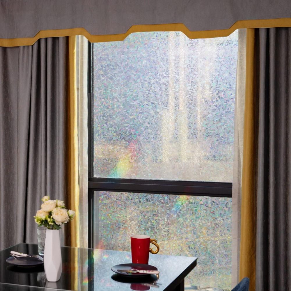 Rainbow Prismatic Window Film with Static Cling and UV Protection