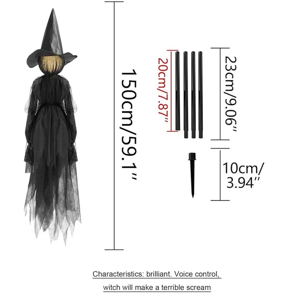 Glowing Witch Figures with Sound Activation and Flickering Lights, 59in Tall