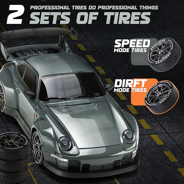 4WD Drift RC Car with Swappable Tires and LED Lights, Includes Remote Control