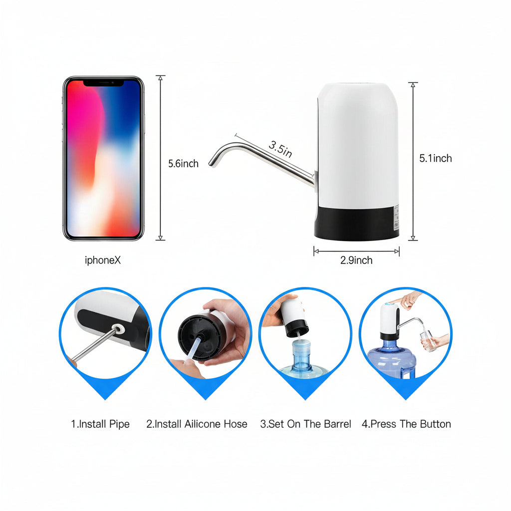 Rechargeable Water Pump Dispenser with USB Battery and One-Touch Operation