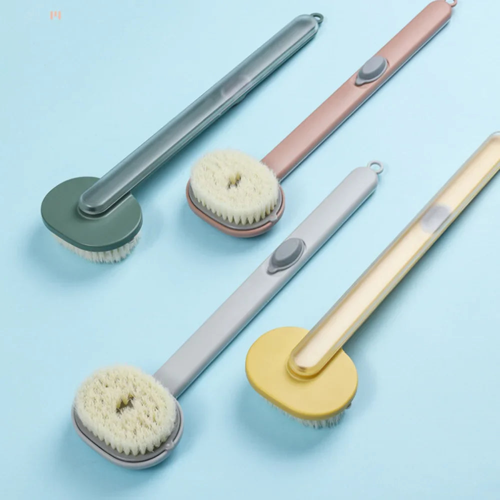 Back Scrubber Brush with Soap Dispenser and Curved Handle, Extended Reach