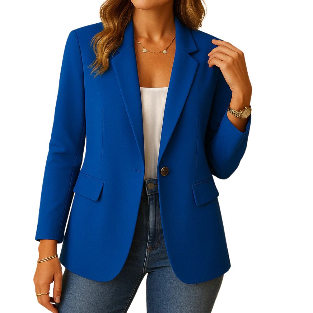 Women's Stretch Blazer with Notched Lapel and Hip Pockets, Machine Washable