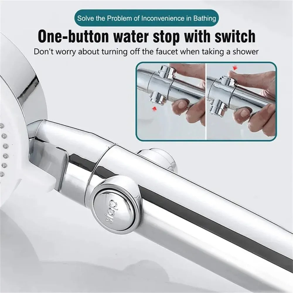 Handheld Shower Head with Five Spray Modes and Flow Control Button