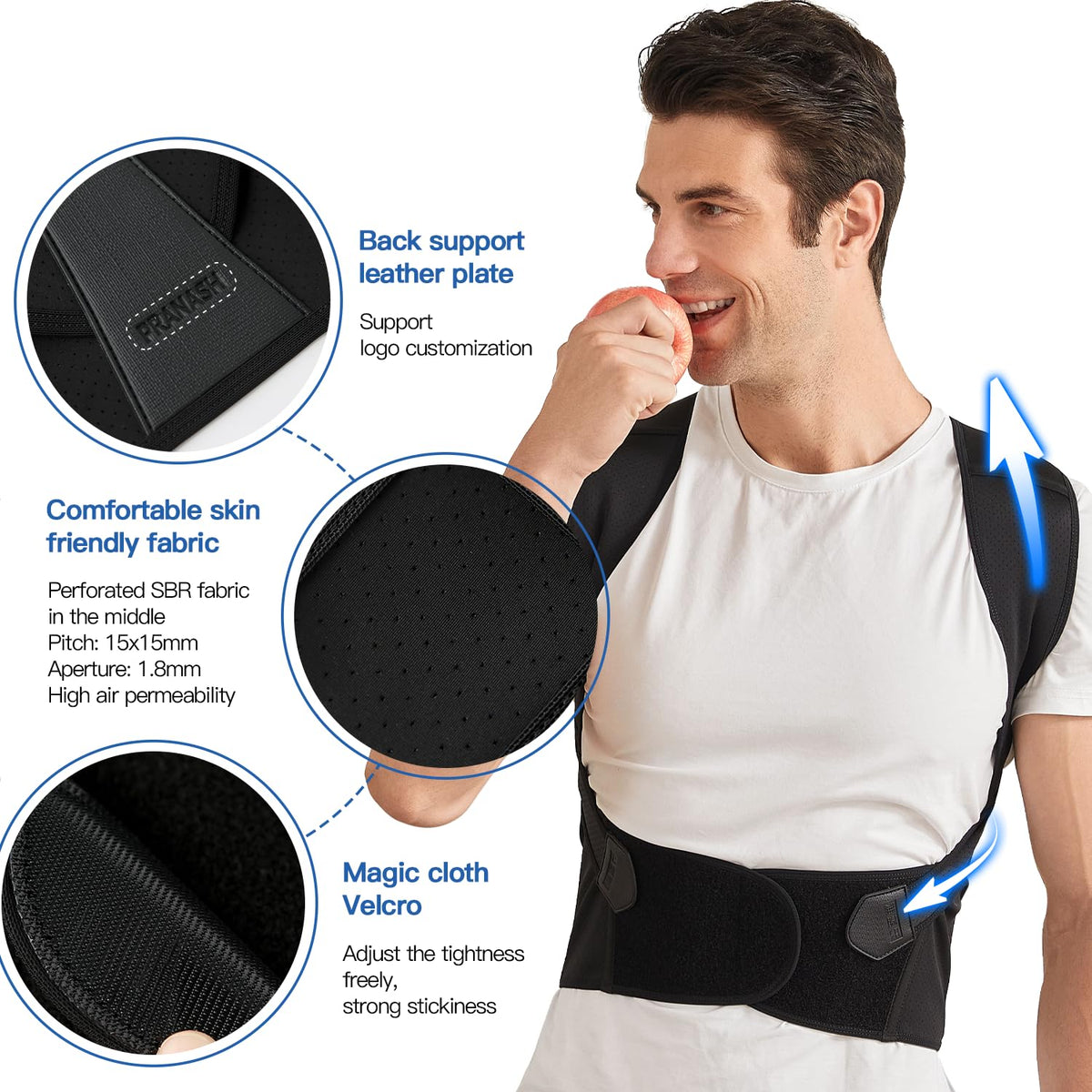 Adjustable Back Support Brace with Cross Strap System and Breathable Fabric, M-XXL