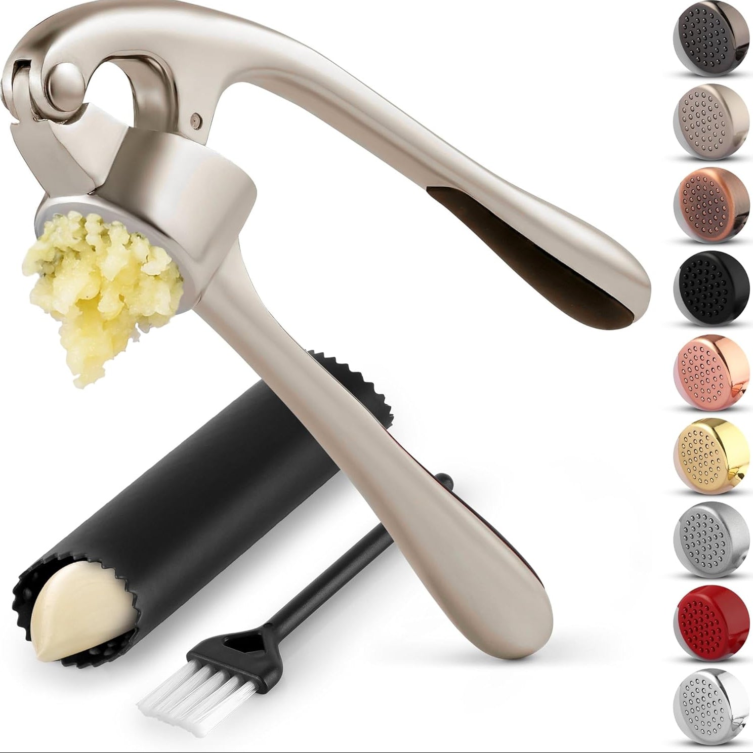Garlic Press with Single-Hand Operation and Automatic Peel Separation