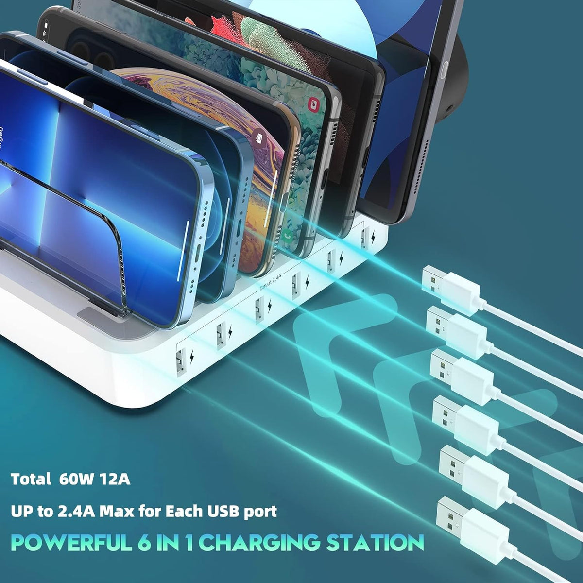 Six Port Charging Station with Smart Detection and Adjustable Dividers