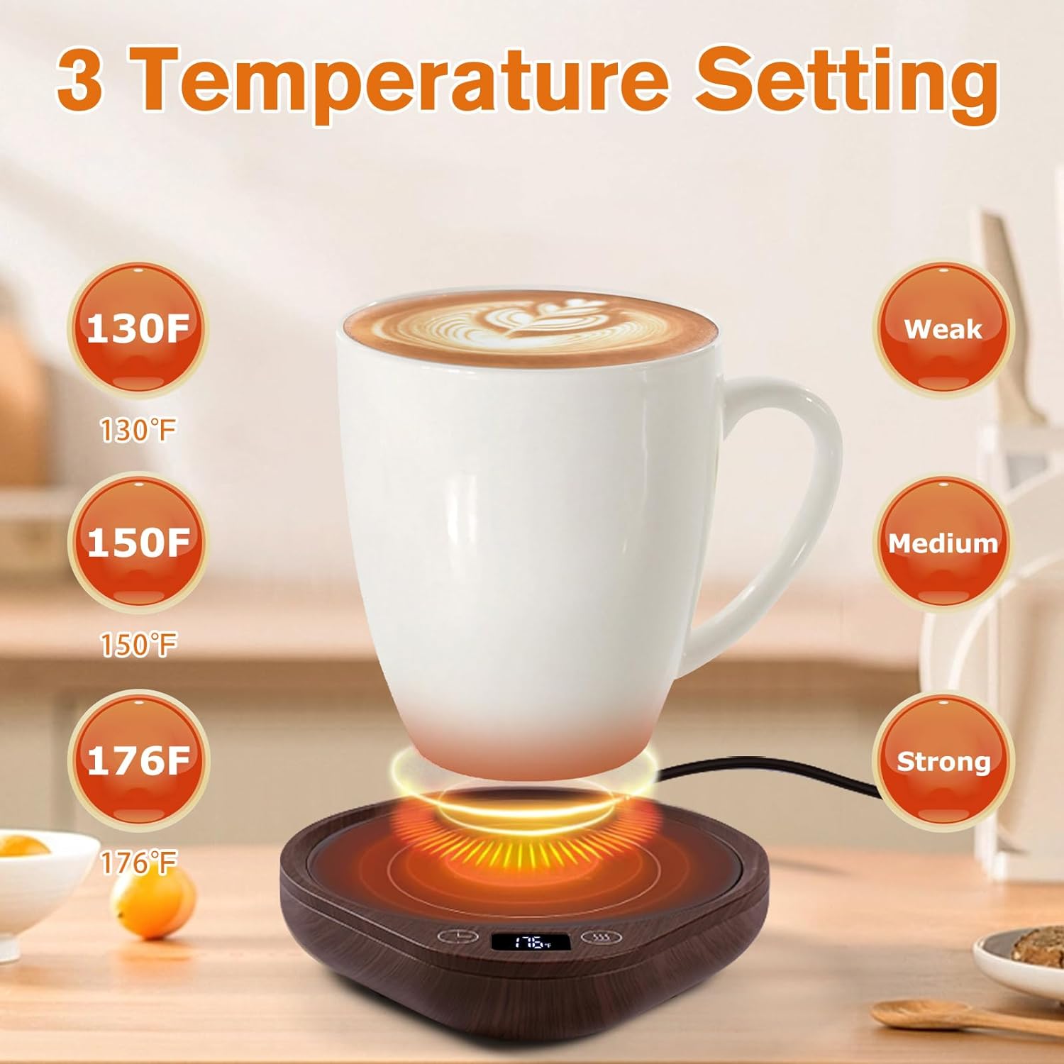 Beverage Warmer Plate with Adjustable Temperature Control and Auto-Shutoff Timer