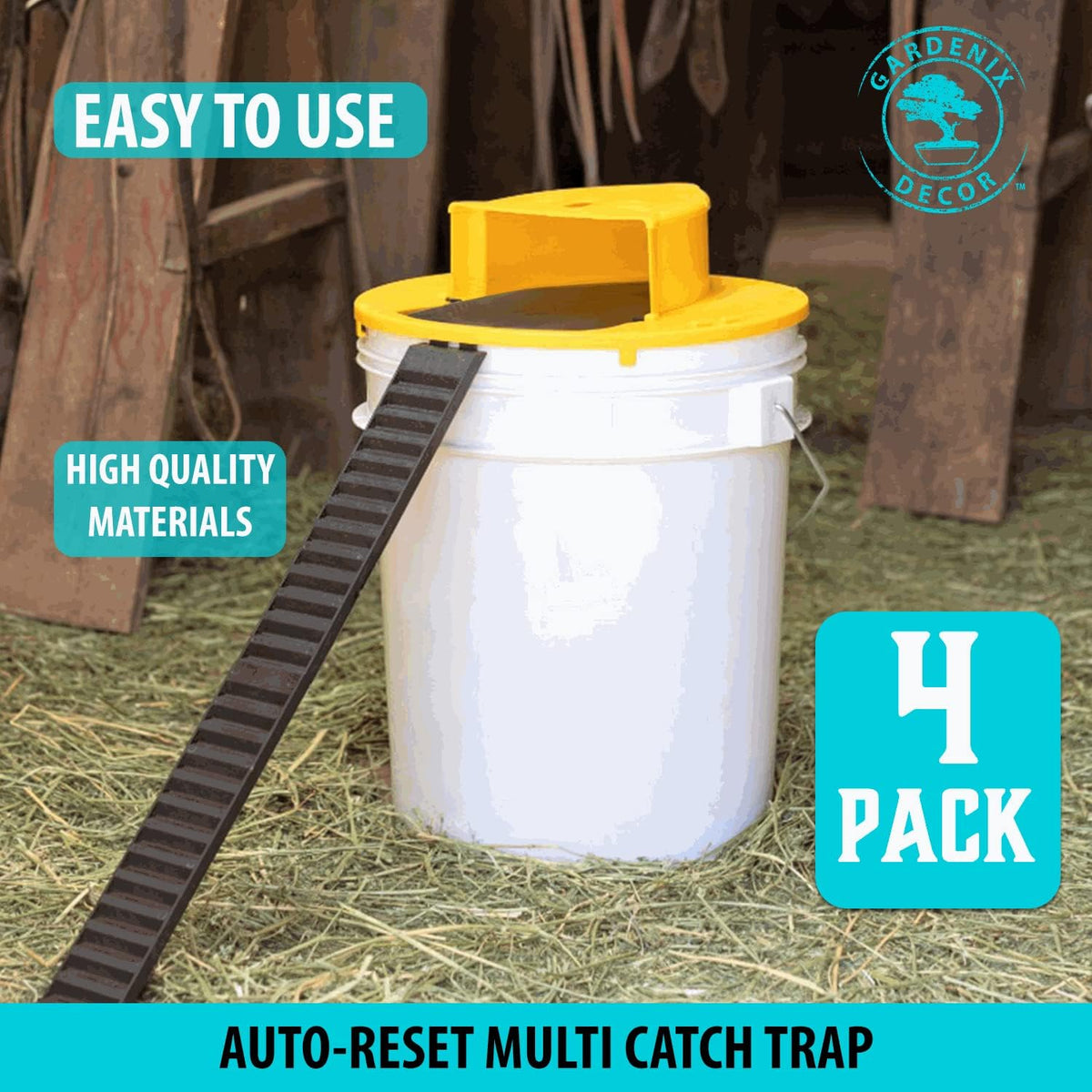 Bucket Lid Rodent Trap with Auto Reset and Ladder Bait System, 4-Pack