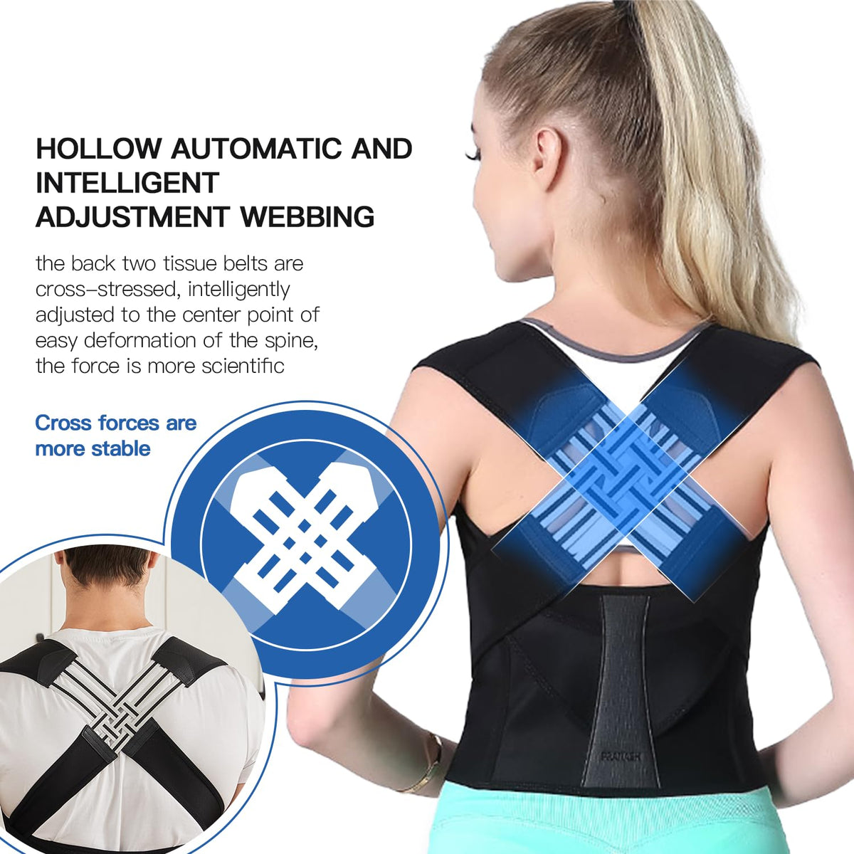 Adjustable Back Support Brace with Cross Strap System and Breathable Fabric, M-XXL