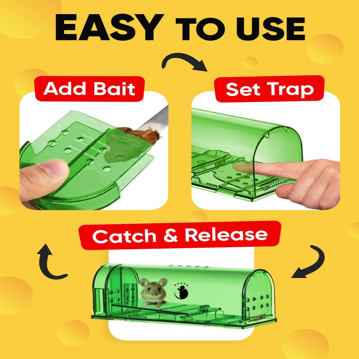 Live Mouse Trap with Clear Viewing Body and No-Touch Release, 4-Pack