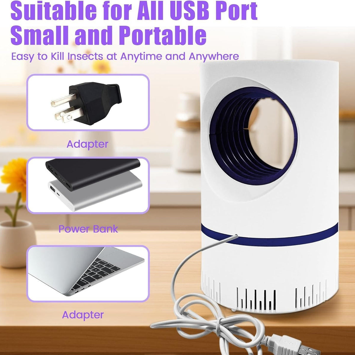 UV Light Mosquito and Fly Trap with Vortex Fan System and Removable Collection Tray
