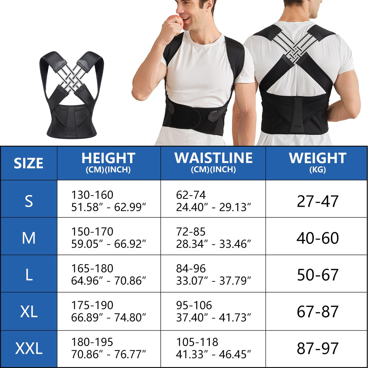 Adjustable Back Support Brace with Cross Strap System and Breathable Fabric, M-XXL