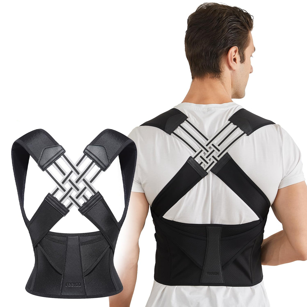 Adjustable Back Support Brace with Cross Strap System and Breathable Fabric, M-XXL