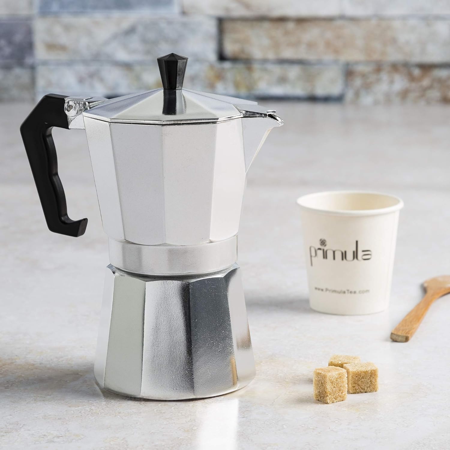 Stovetop Coffee Maker with Cast Aluminum Construction and Milk Frother, 6-Cup Capacity