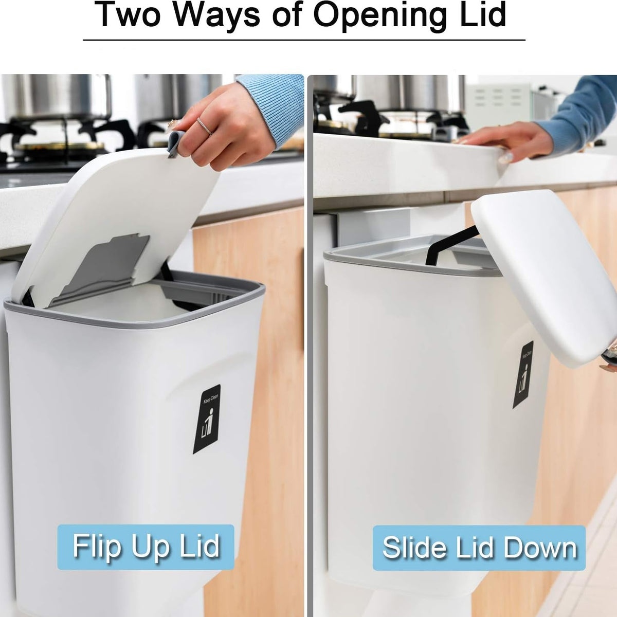 Kitchen Compost Bin with Rolling Airtight Lid and Mounting Hooks, 2.4 Gallon