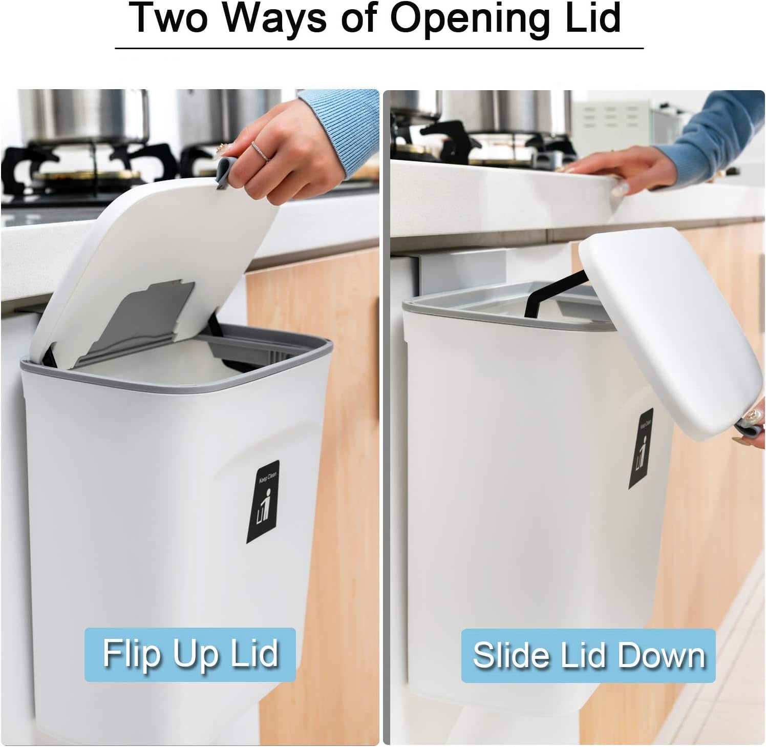 Kitchen Compost Bin with Rolling Airtight Lid and Mounting Hooks, 2.4 Gallon