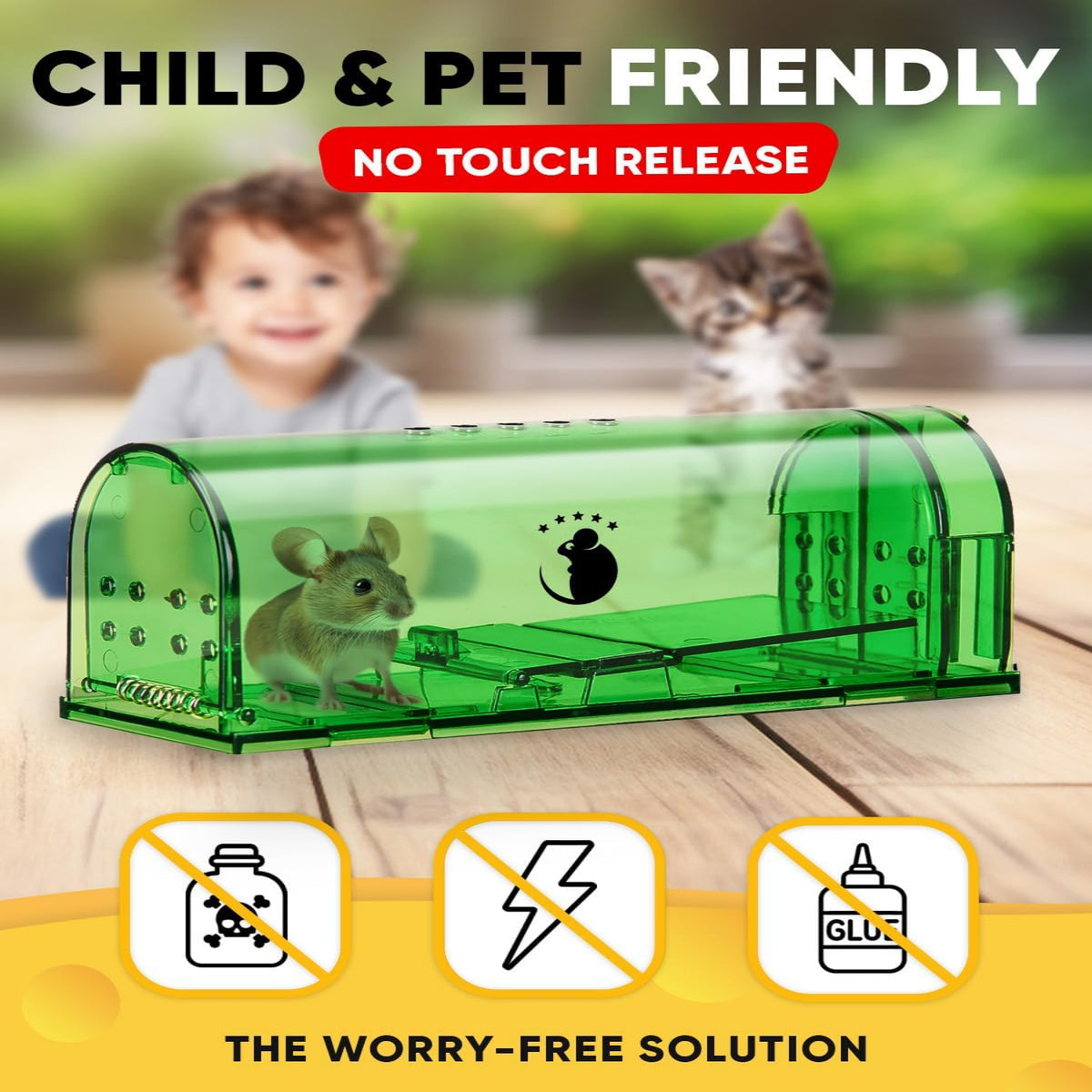 Live Mouse Trap with Clear Viewing Body and No-Touch Release, 4-Pack