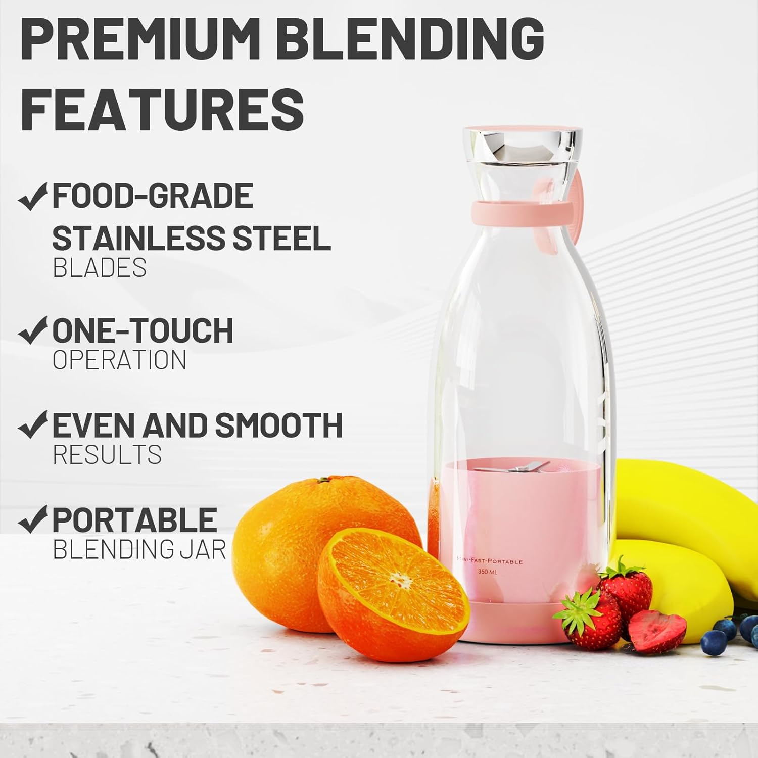 Portable Blender with Four-Blade System and Wireless Charging, 350ml