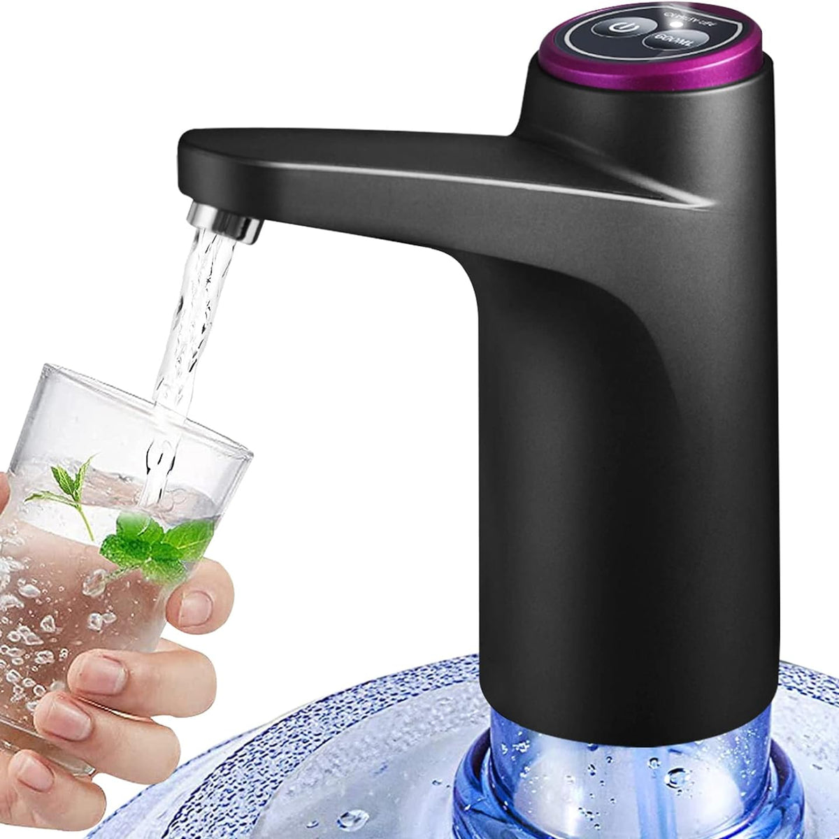 Motorized Water Bottle Pump with Automatic 600ml Dispense and USB Rechargeable Battery
