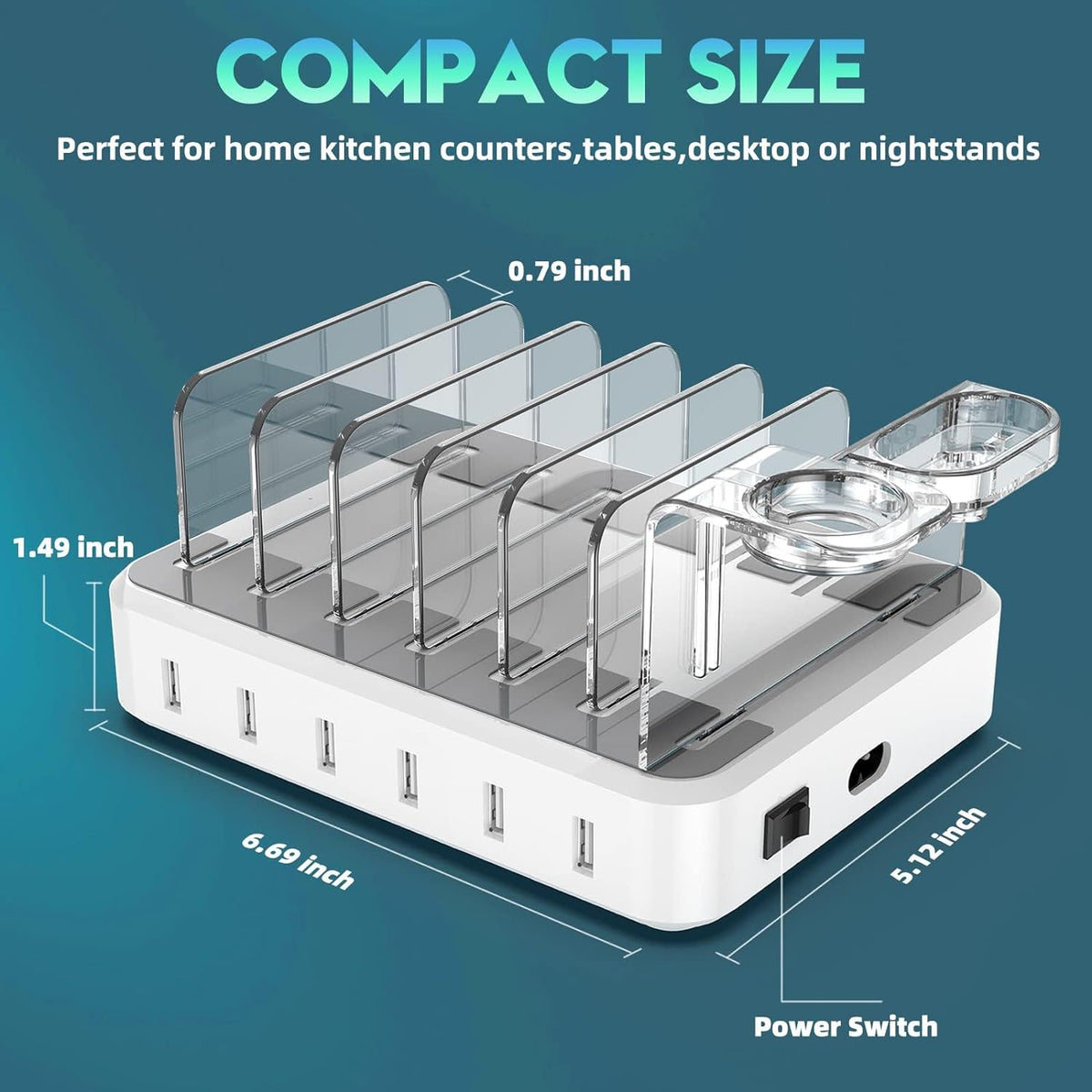 Six Port Charging Station with Smart Detection and Adjustable Dividers
