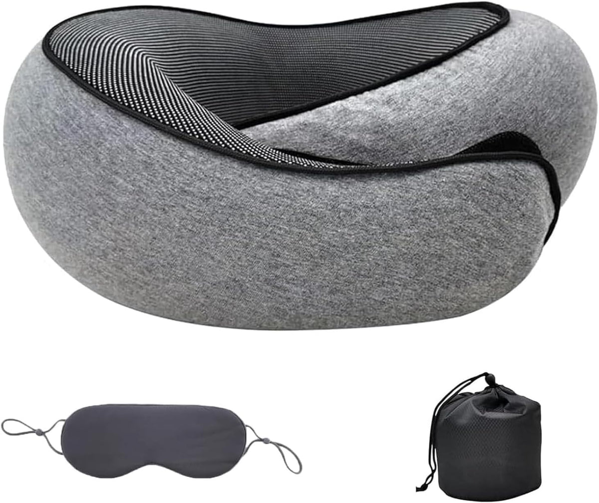 Memory Foam Neck Pillow with O-Shape Support and Cotton Cover for Travel