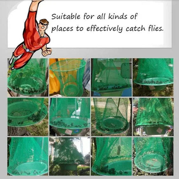 Reusable Fly Trap with Funnel Entry and Natural Bait Pot for Barns