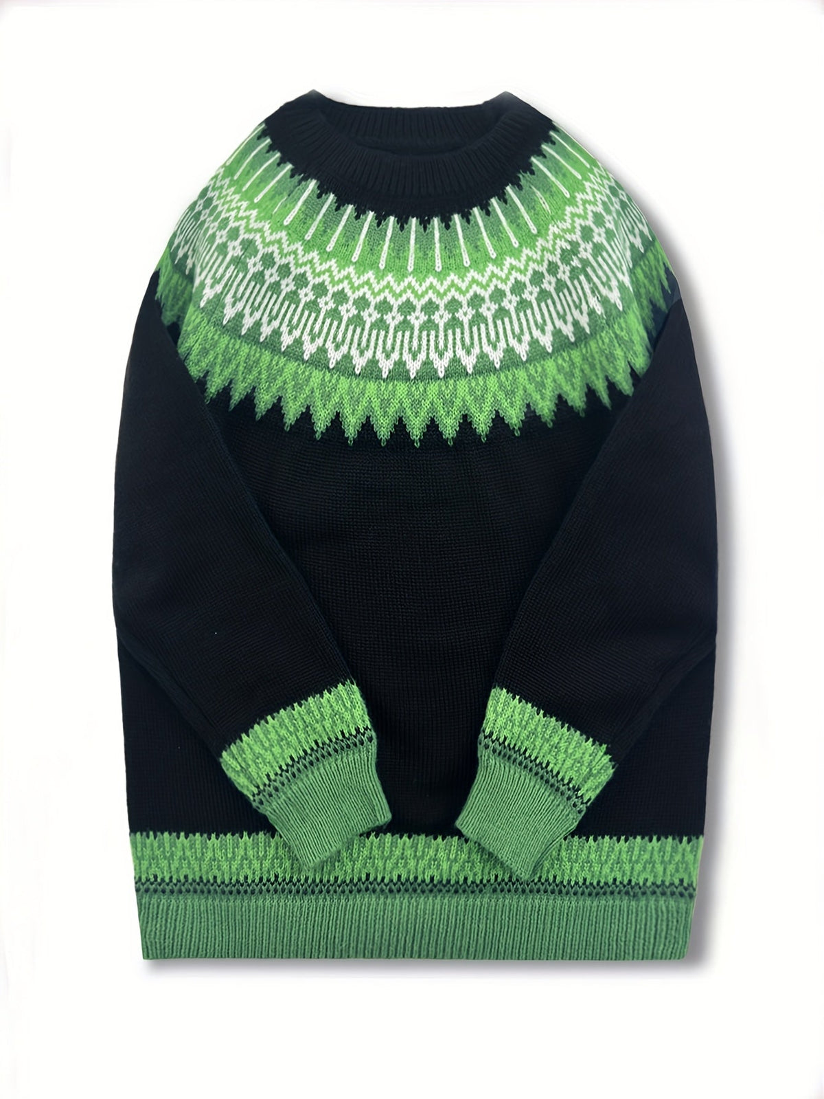 Womens Chunky Jacquard Round Neck Sweater with a Nature Inspired Pattern in Eight Colors