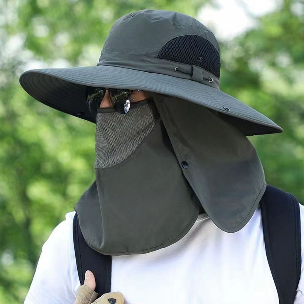 Wide Brim Fishing Hat with Mesh Ventilation and Adjustable Chin Strap, Water Resistant