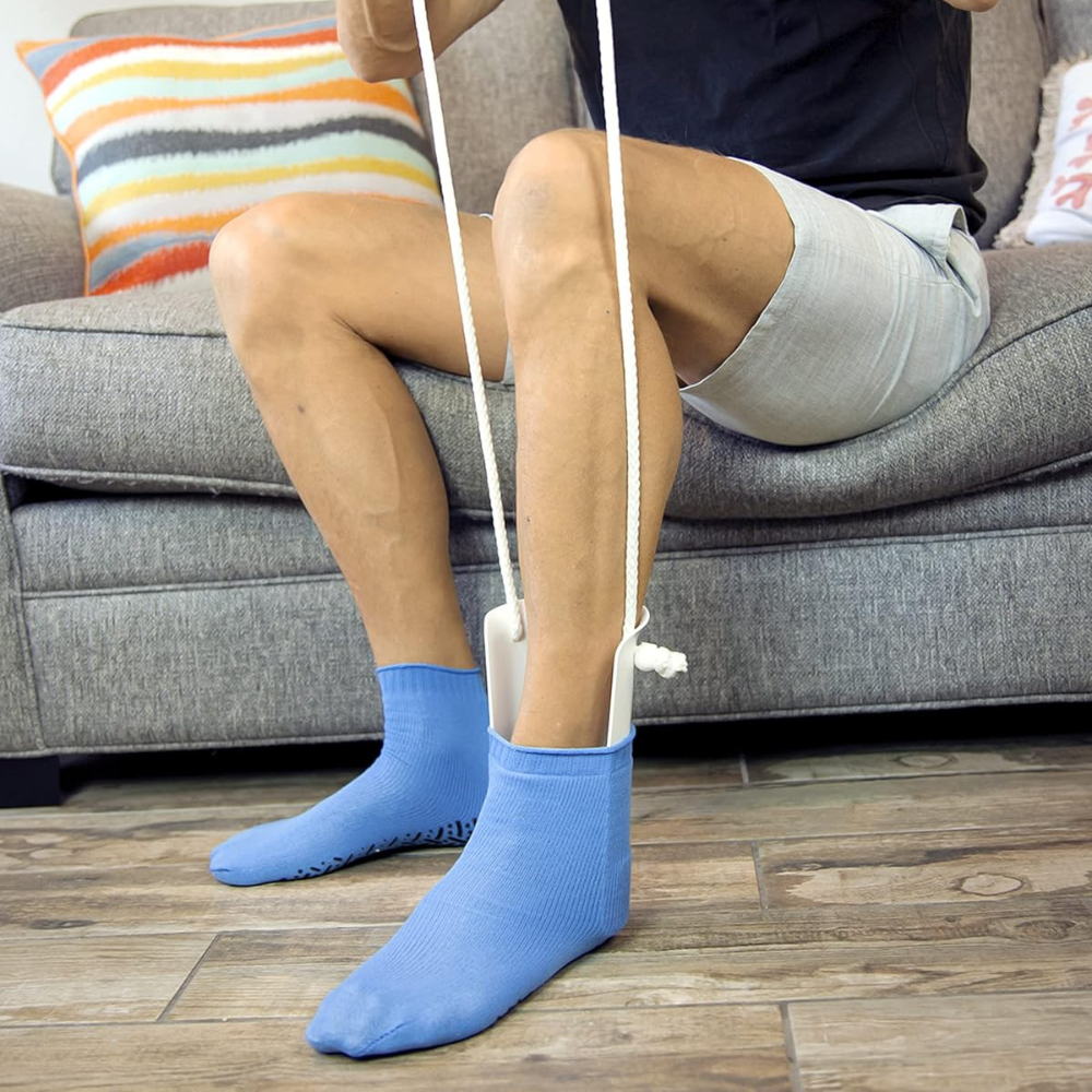 Sock Aid with Dual Handles and Curved Frame for Seated Dressing