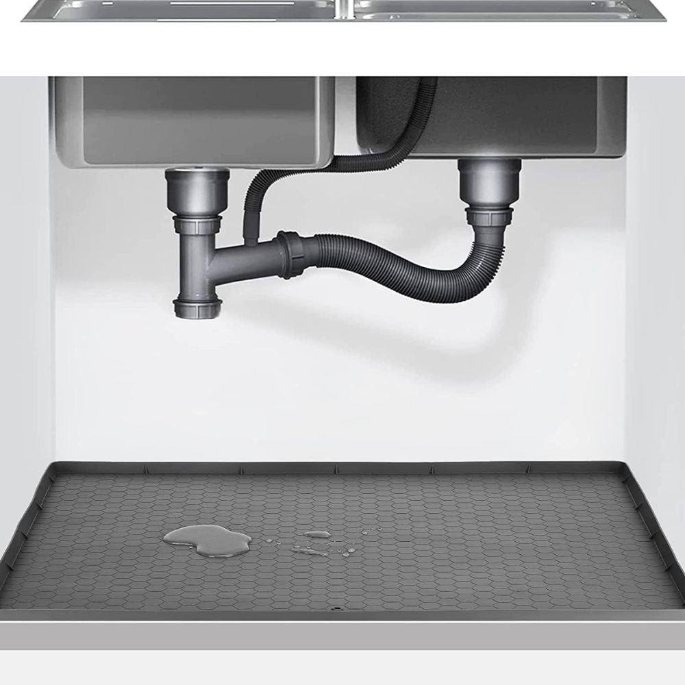 Silicone Under Sink Cabinet Mat with Raised Edges and Trimmable Design
