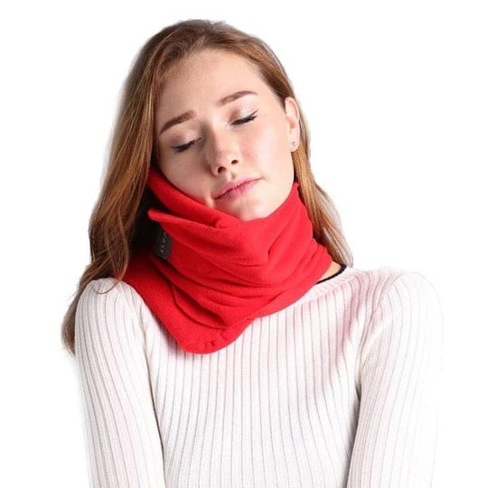 Travel Pillow with Microbead Support and Integrated Phone Holder for Flights