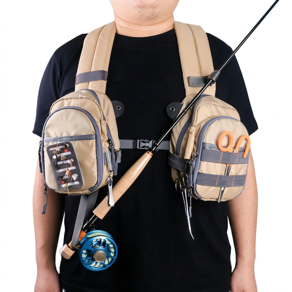 Fishing Tackle Chest Bag with Tool Loops and Mesh Pockets