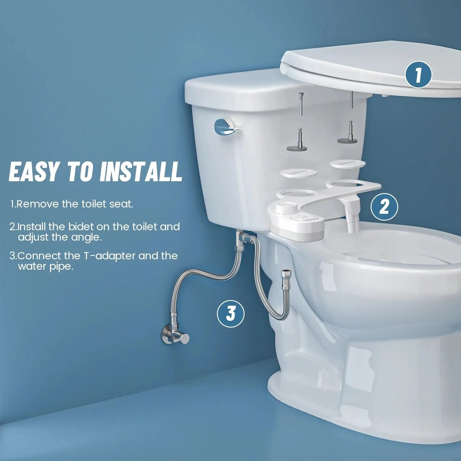 Dual Nozzle Bidet Attachment with Adjustable Pressure and Self-Cleaning System