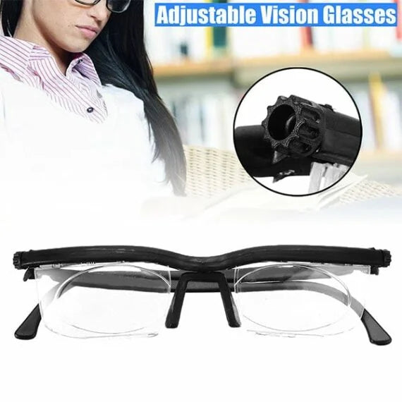 Dial Adjustable Glasses with Variable Focus and Impact Resistant Lenses
