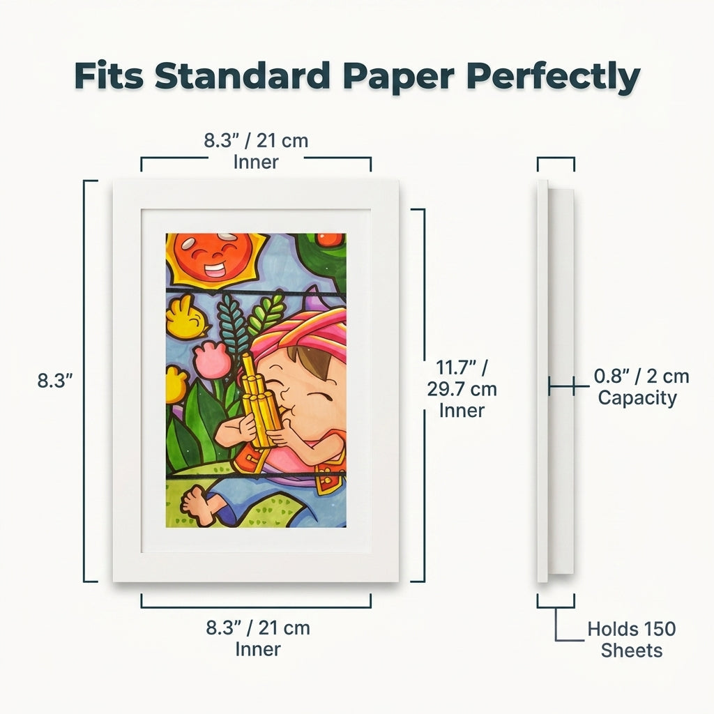 Wall Mount Artwork Display Frame with Magnetic Latch and Storage for 150 Drawings