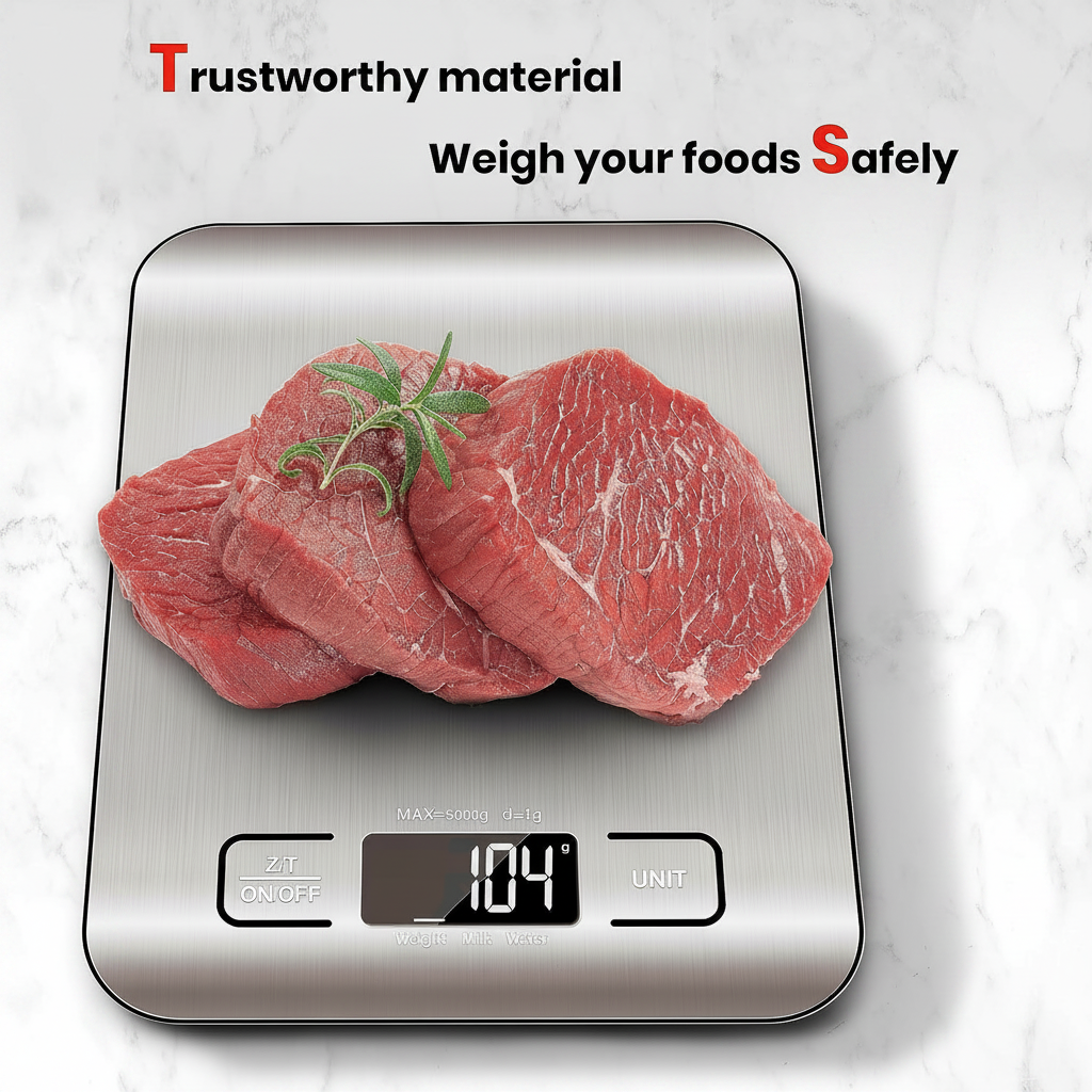 Kitchen Scale with Stainless Steel Platform and Backlit LCD Display, 5kg Capacity