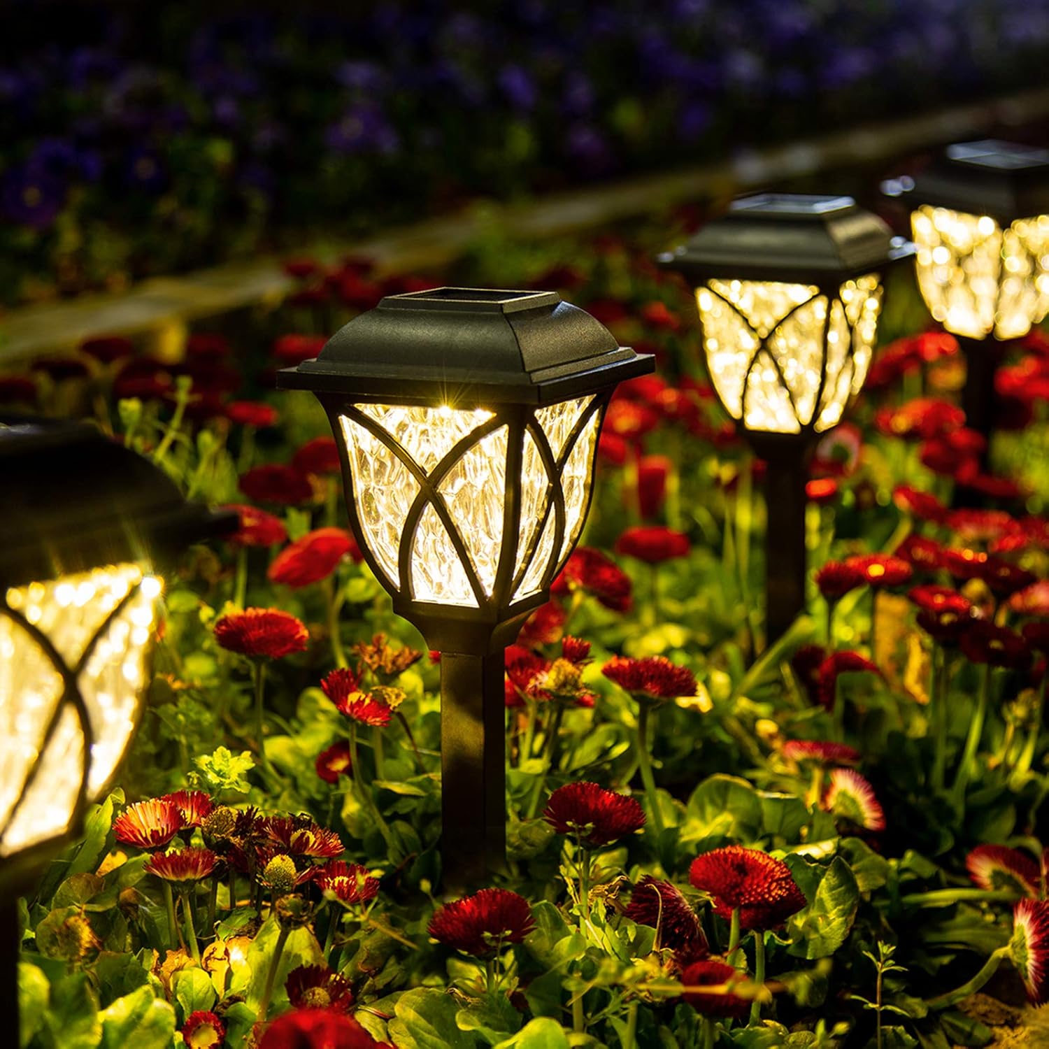 Solar Pathway Garden Lights with Water Ripple Pattern and Automatic Dusk Sensor, 6 Pack - Alverraliving