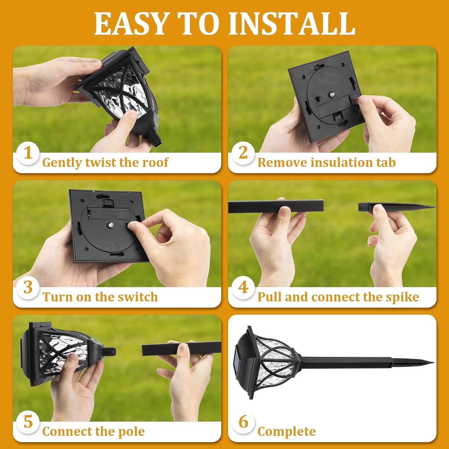 Solar Pathway Garden Lights with Water Ripple Pattern and Automatic Dusk Sensor, 6 Pack - Alverraliving