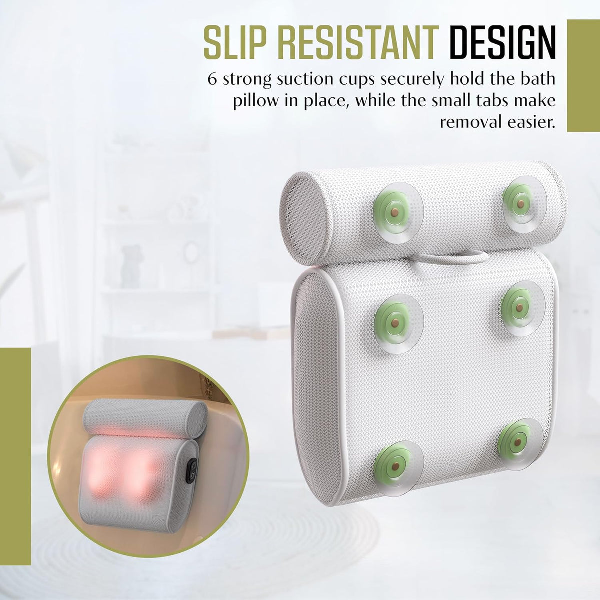 Foam Bath Pillow with Suction Cups and Textured Surface for Neck Support